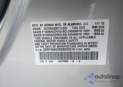 2014 Acura Mdx из США, поврежденный, VIN 5FRYD4H29EB025376